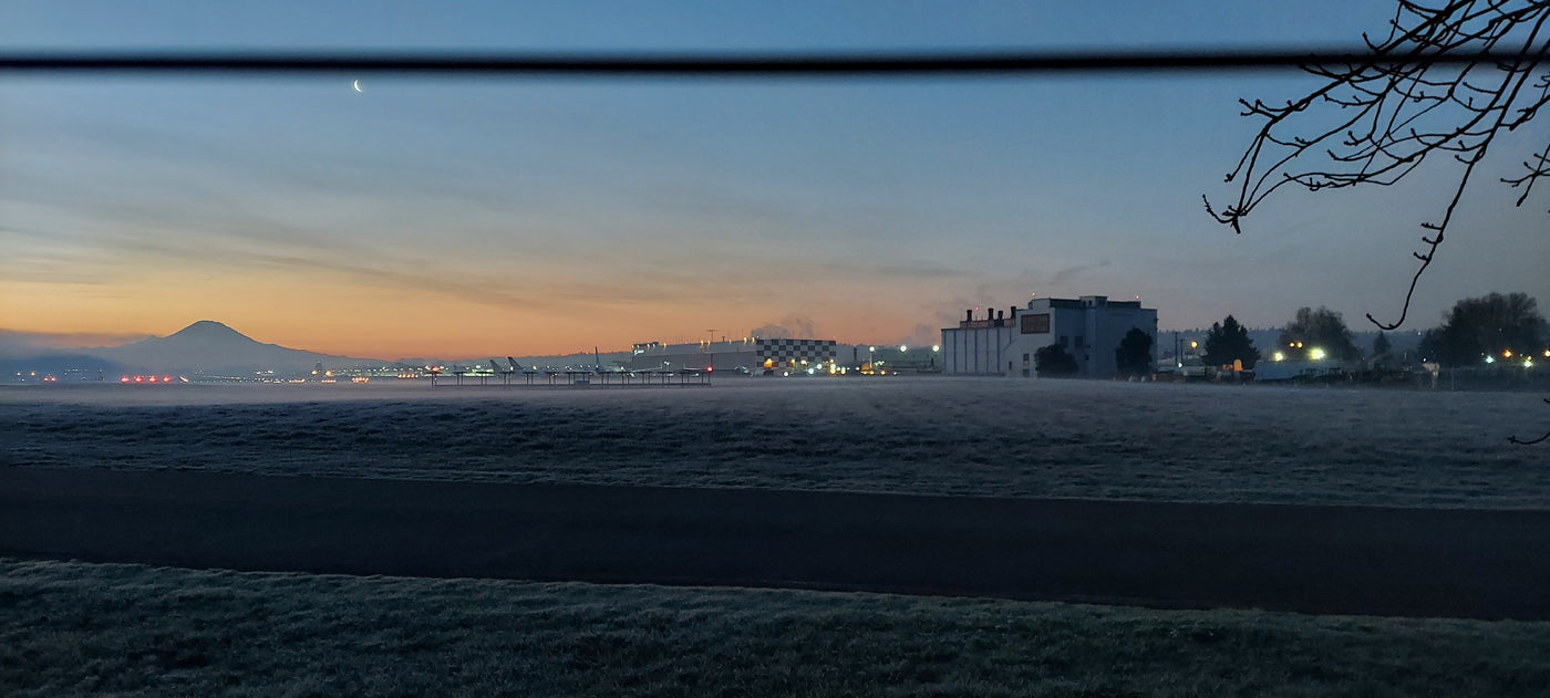 "panoramic shot of mount rainier and boeing field"