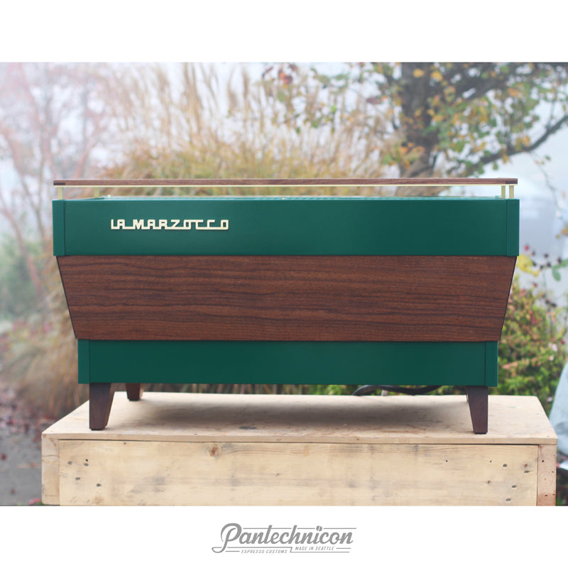 custom la marzocco linea pb in dark green and black walnut