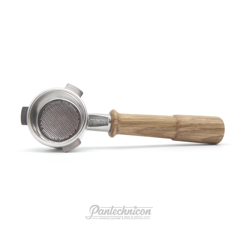 breville bottomless portafilter in oak, ims basket