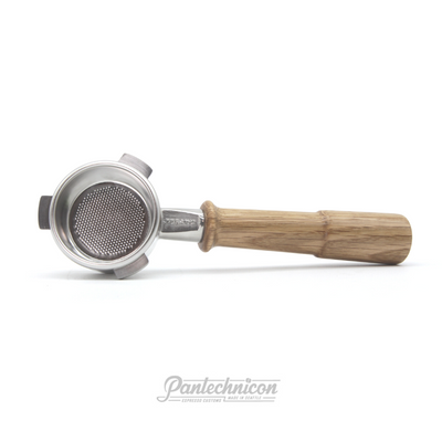 breville bottomless portafilter in oak, ims basket