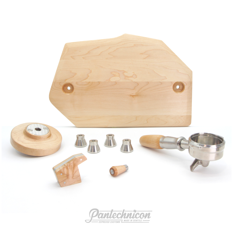 GS3 MP custom kit in maple, pesado double spout portafilter, standard legs