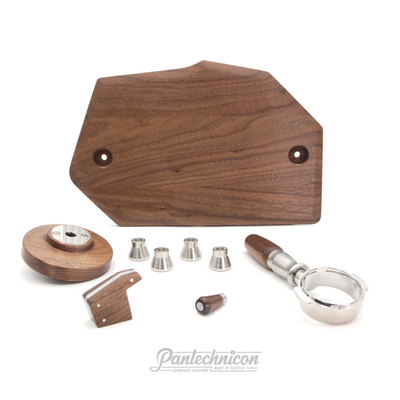 GS3 MP mod kit in walnut, bottomless portafilter, standard legs