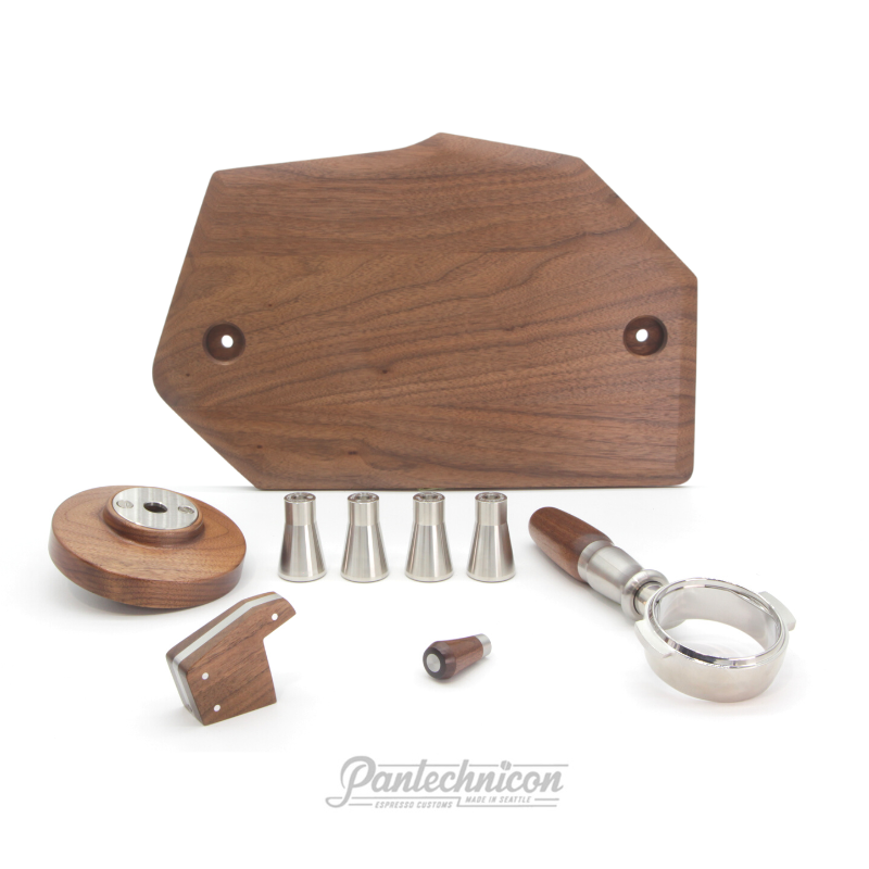 GS3 MP mod kit in walnut, tall legs, bottomless portafilter