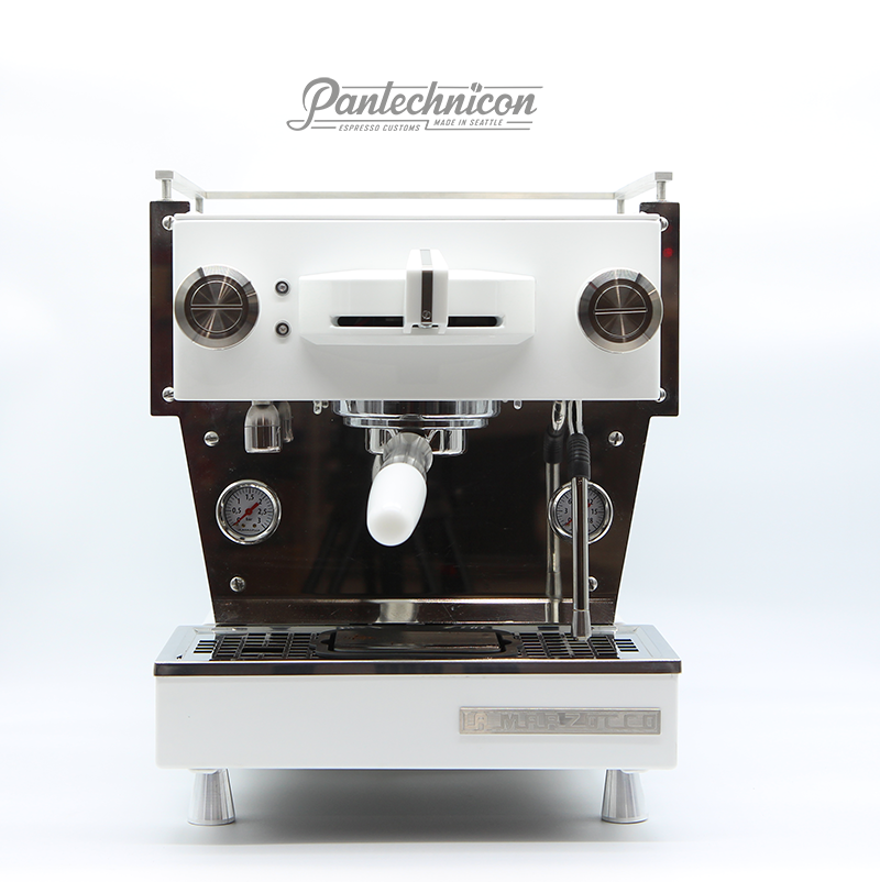 la marzocco linea mini with pantechnicon customization set in blizzard white