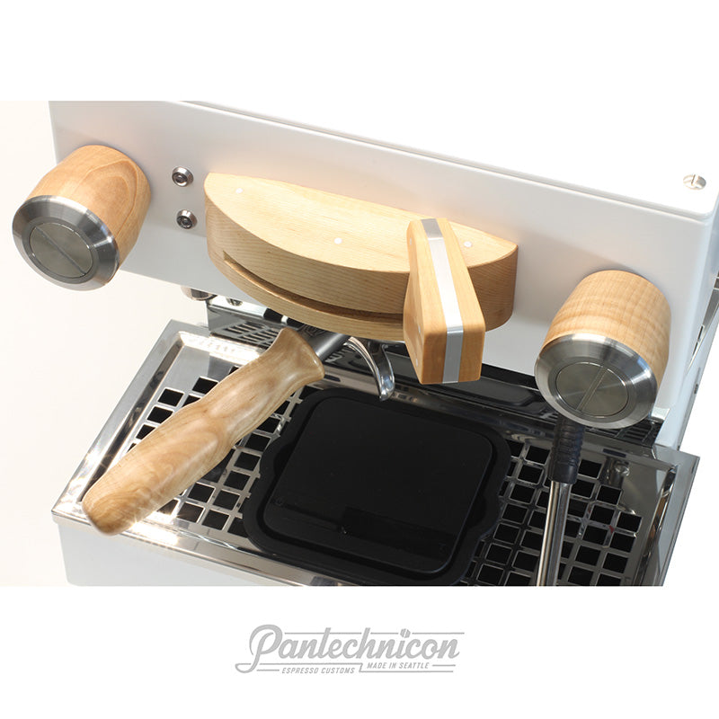 overhead view of installed maple custom set on linea mini