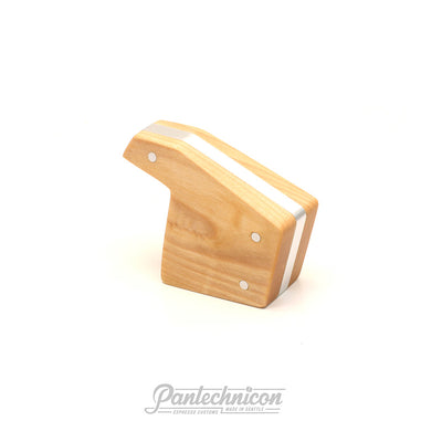 3/4 view of maple and stainless steel brew paddle for la marzocco