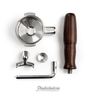 layout of pesado double spout with walnut la marzocco handle 