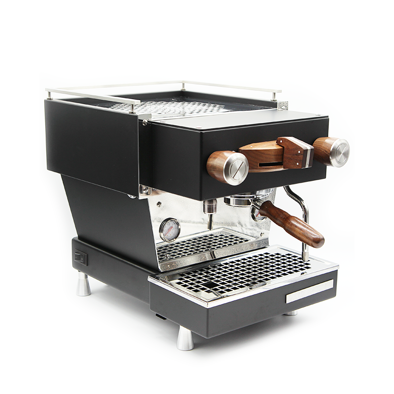 black la marzocco linea mini with walnut custom fittings