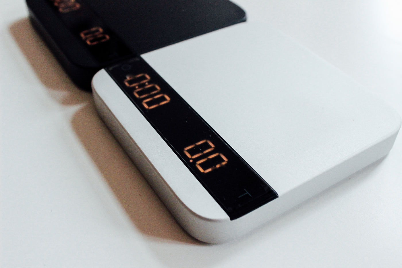 angled view of acaia lunar precision brewing scale in silver