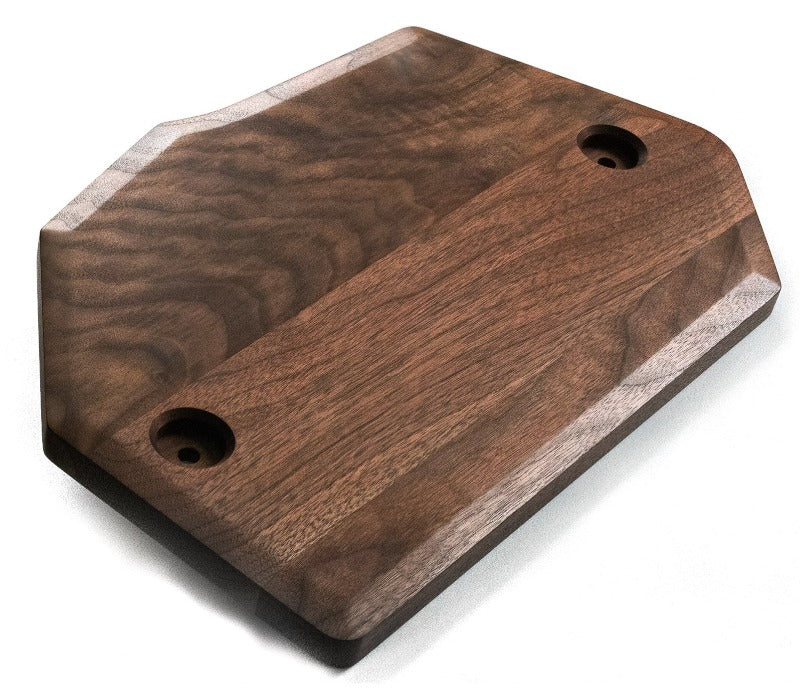 3/4  view of custom walnut side panel for la marzocco gs3