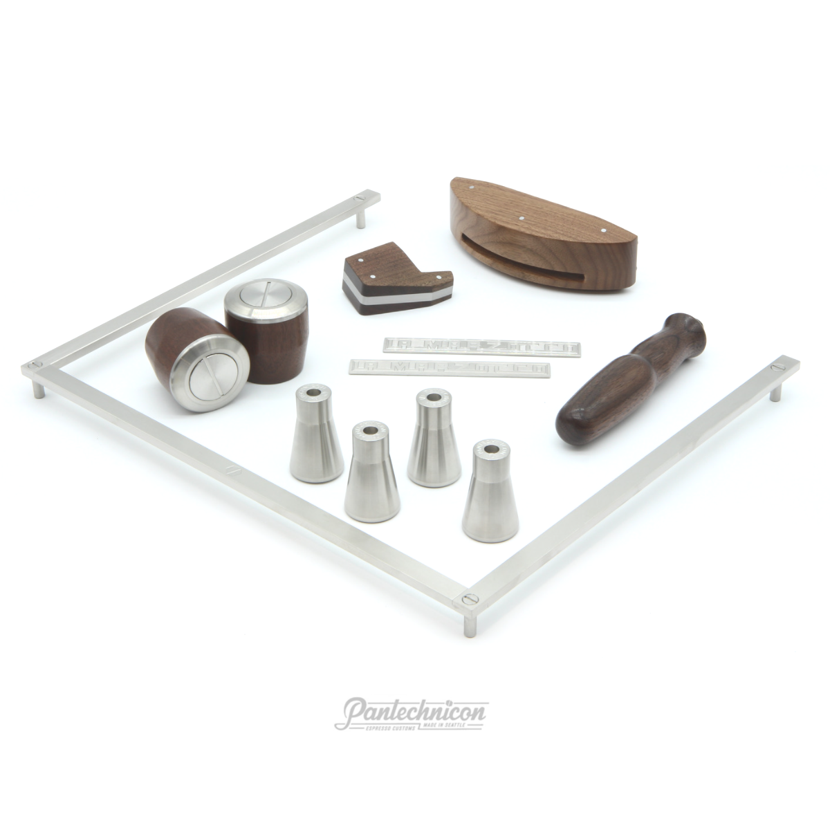 linea mini kit in walnut and brushed steel, handle only, 50mm legs