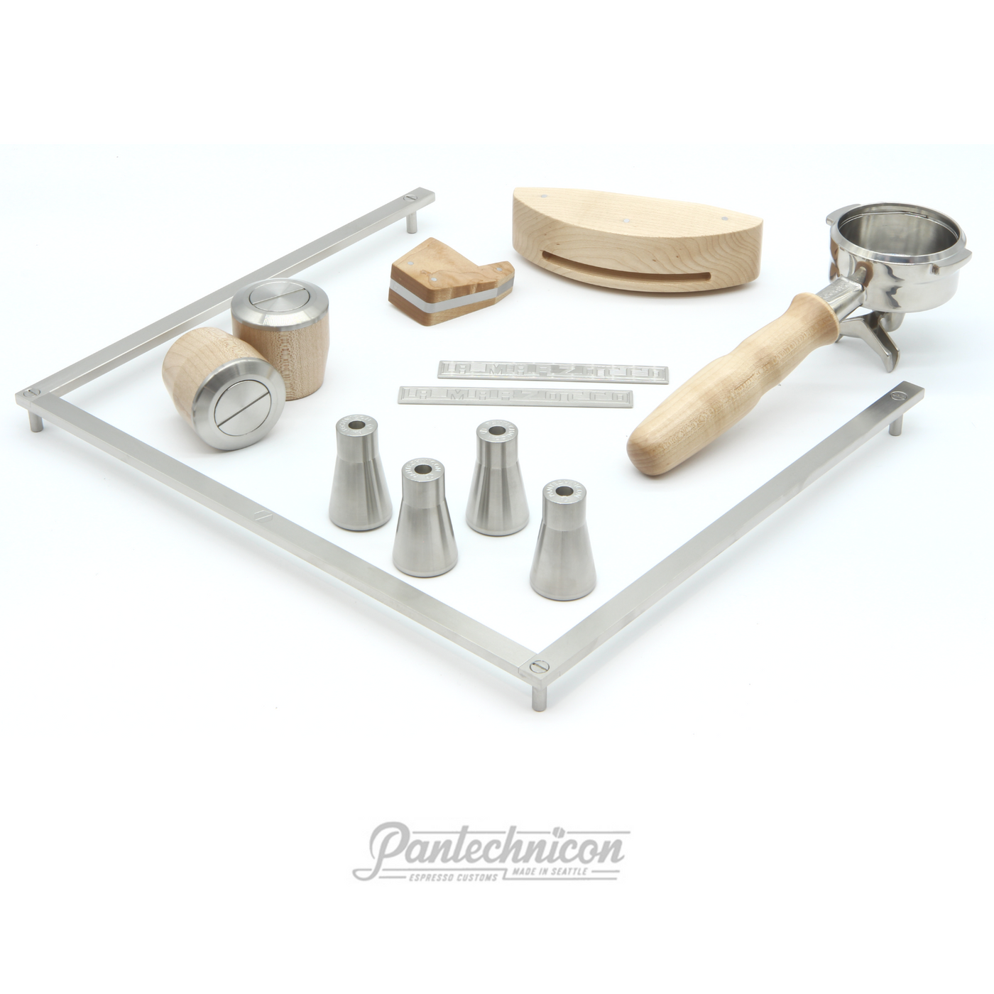 linea mini set in maple with double spout portafilter and tall legs
