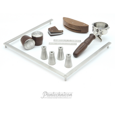 linea mini set in walnut and steel, double spout, 50mm legs