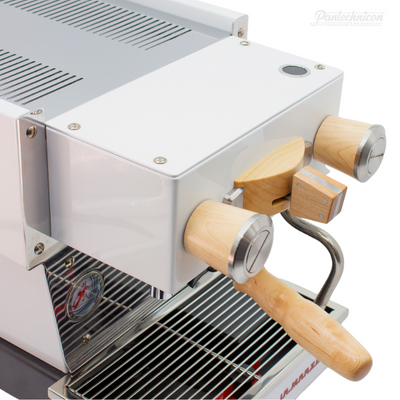 white linea micra with maple custom accessories and shot timer