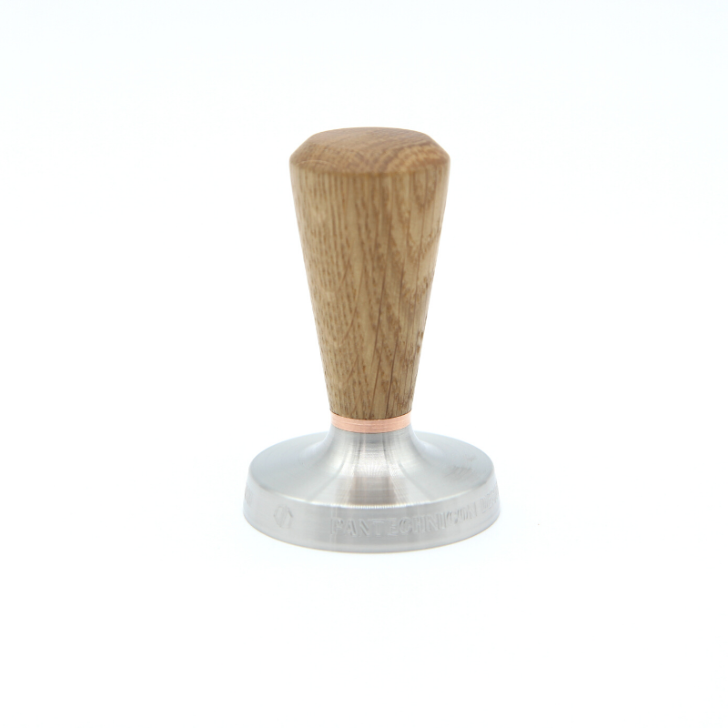 58.5mm tamper in oak and copper