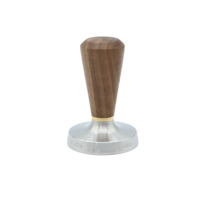 58.5mm tamper in walnut and brass